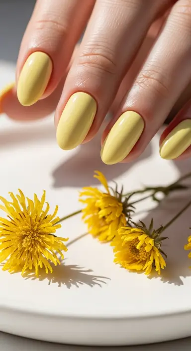 A macro close up photograph of a woman's hand with perfectly manicured short almond shaped nails