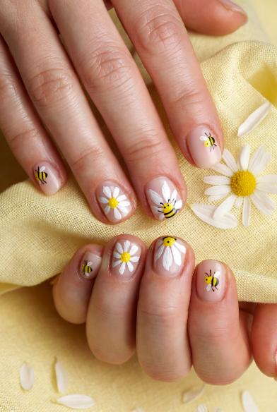 cute spring nail ideas Bee and Daisy Nails