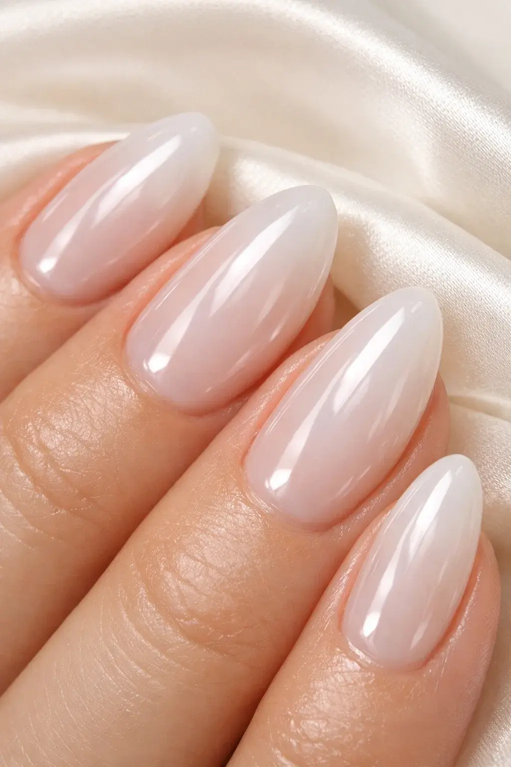 Milky White Glazed Nails